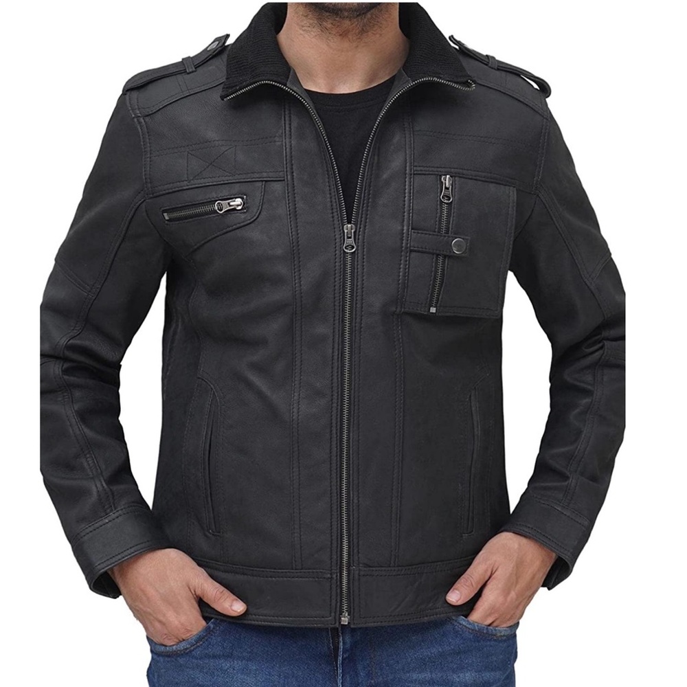 🌻NEW (with tags!) Tavares Distressed Black Men's Leather Jacket Size Large